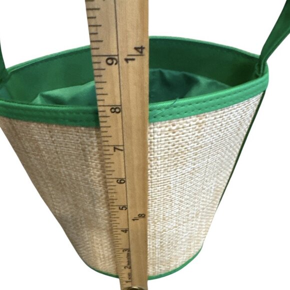 Neiman Marcus Cosmetics Woven Bucket Bag Green Great For Beach And Summer - Picture 6 of 6
